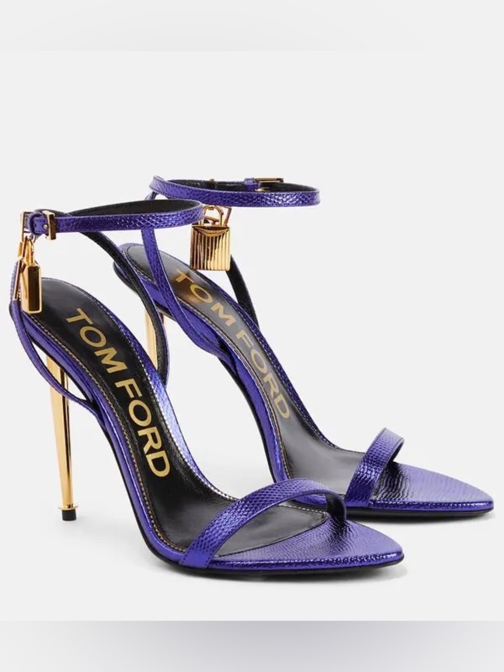 Tom Ford Padlock Metallic Purple Stiletto Sandals